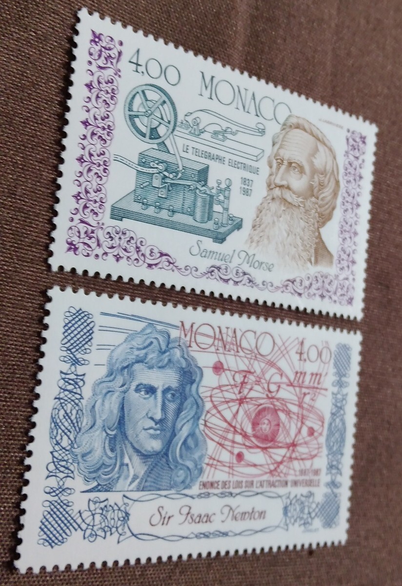 モナコ　1987 モールス　ニュートン　2種　発明家　科学者　有名人　著名人　歴史　未使用糊あり_画像5