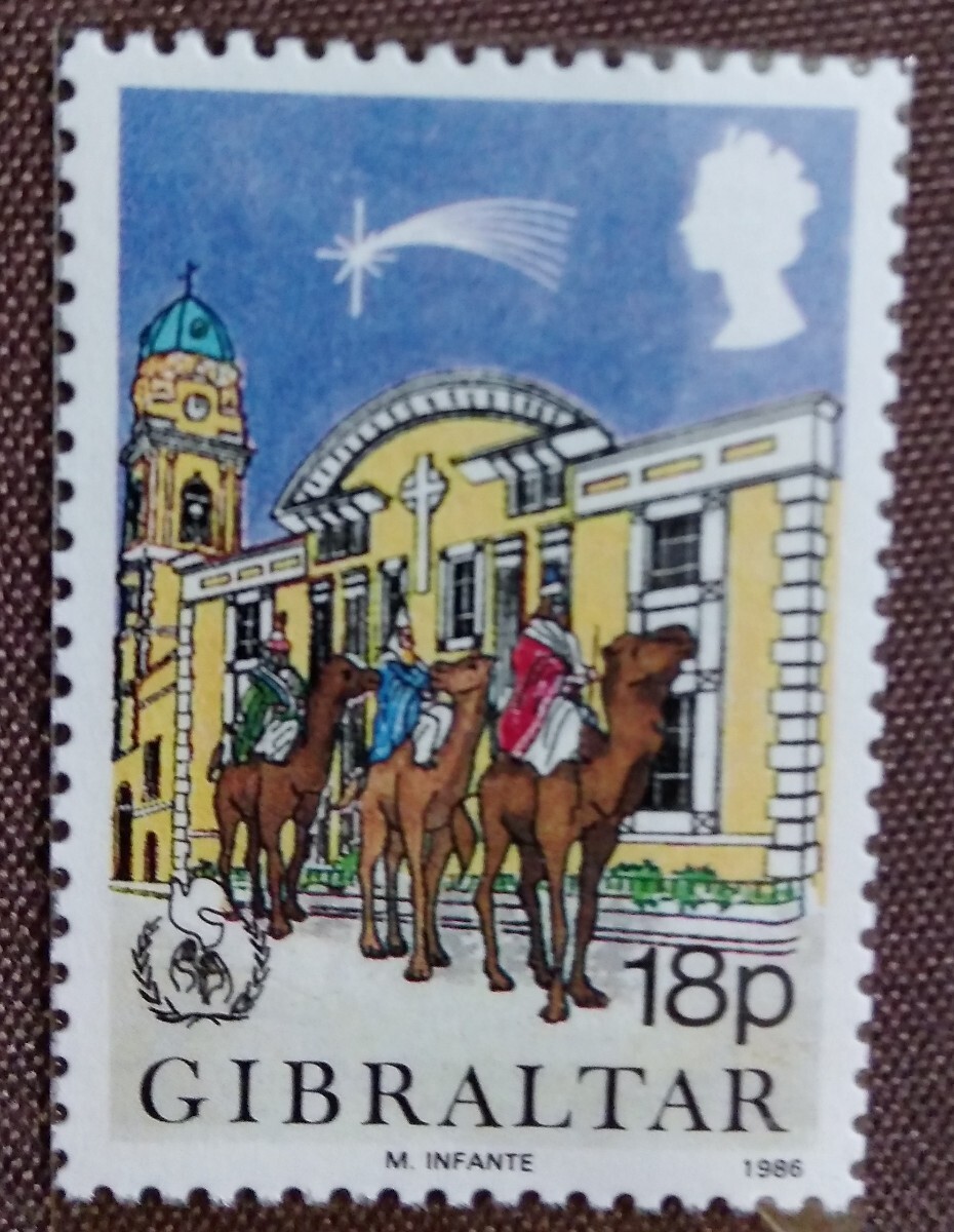 ジブラルタル　 1986 　国際平和年 の クリスマス　2完　流れ星　サンタ　ソリ　未使用　_画像3