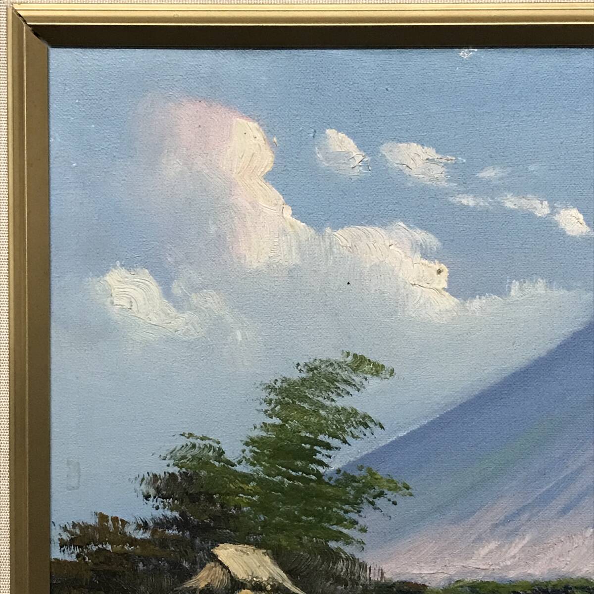 BF14/23　油彩画 肉筆 バリの風景 M30号 作者不明 E.Potto ？ 風景画 田舎の風景 油絵 額装 絵画 額入り◆_画像4