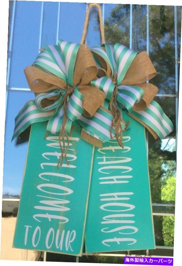 ビーチハウスへようこそ大きな木製のドアタグドアハンガー農家Welcome To Our Beach House Large Wooden Door Tags Door Hanger Farmhou_画像2