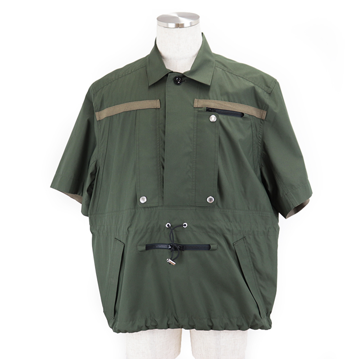 【美品】サカイ 22年 22-02726M Cotton Weather Shirt プルオーバー コットン ウェザー シャツ 半袖シャツ メンズ サイズ 1 カーキ Sacai_画像2