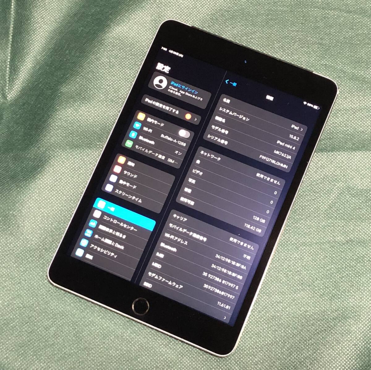 [送料無料]第4世代iPad mini4 Wi-Fi＋Cellular 128GB スペースグレイ中古[SIMフリー]の画像2