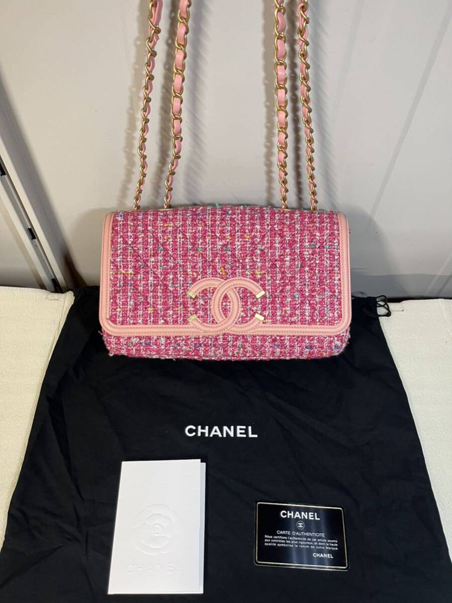 【中古品】CHANEL シャネル コットン ピンク ツイード 2wayバック ハンドバッグ ショルダーバッグ イタリア製 証明書 純正バック収納袋付き_画像1