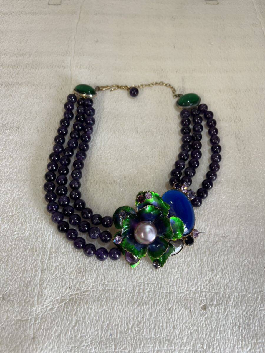 Philippe Ferrandis Philip fe Landy s Paris s necklace accessory flower motif natural stone present condition goods 