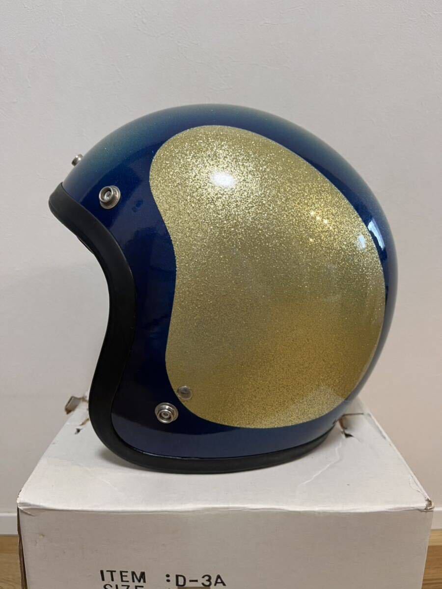 Dead Stock 新品 箱付 SHOEI D-3 BLUE × GOLD ショウエイ ブルー ビンテージヘルメット デッドストック Mサイズ ラメ フレークペイント_画像1