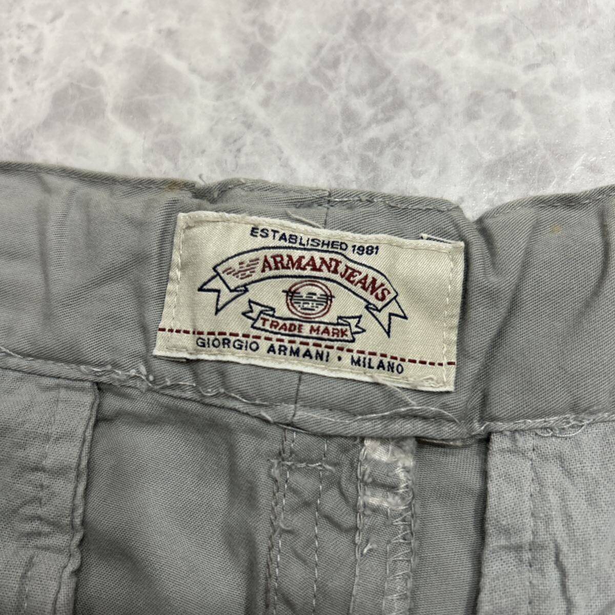 BB # old clothes \' rare 90\'s Vintage \' ARMANI JEANS Armani COTTON hem aperture stop attaching wide pants size46 men's gentleman clothes bottoms GRAY series 