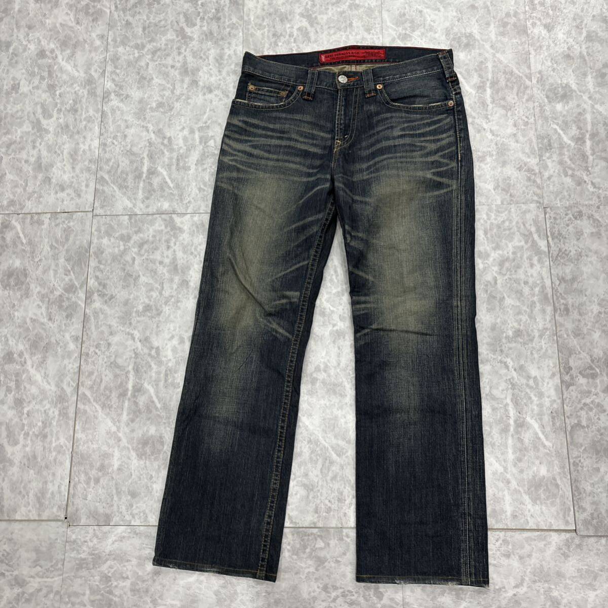 U＊ 09年製 '人気シルエット' LEVI’S リーバイス 502 ヒゲ加工 STRETCH ストレート デニムパンツ / ジーンズ W33 L32 メンズ ビッグパッチ_画像2