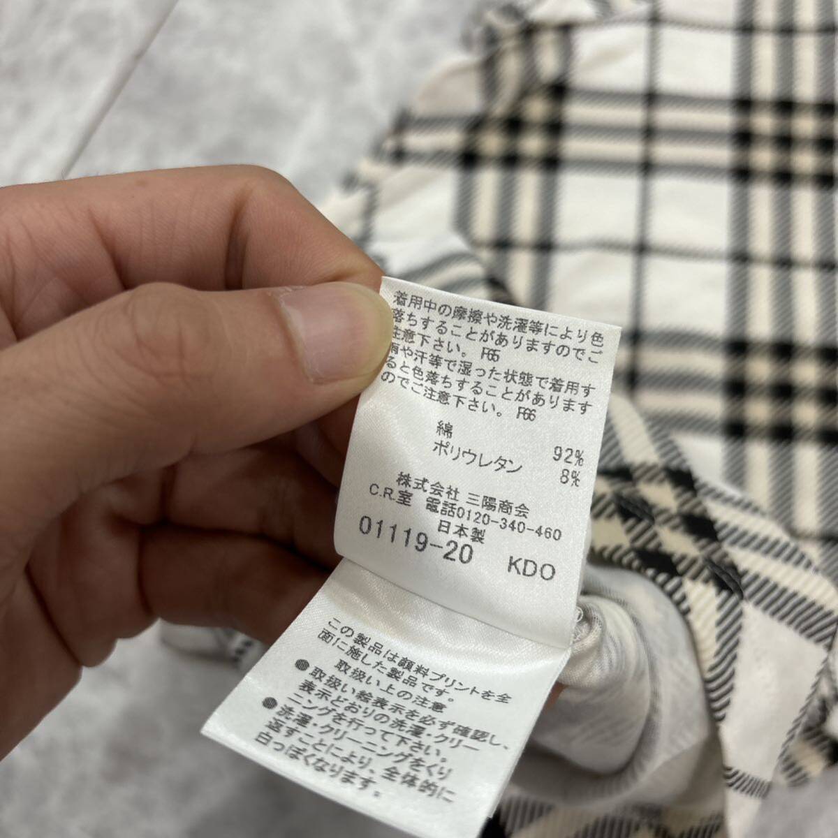 LL ＊ 日本製 '高級婦人服' BURBERRY BLUE LABEL バーバリー 半袖 キャップスリーブ チェック柄 Tシャツ / カットソー 38 レディース の画像6