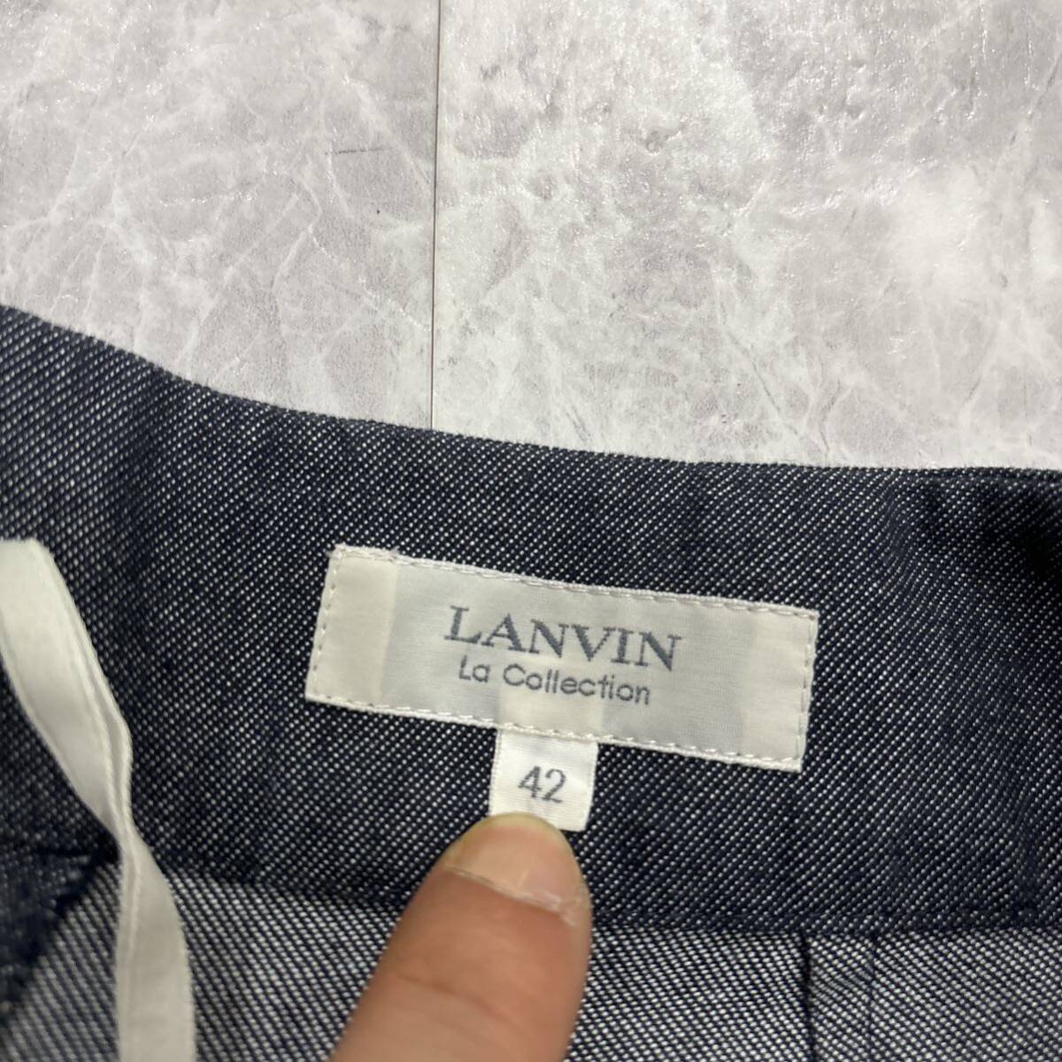 JJ ＊ 日本製 '高級感溢れる' 履き心地抜群 LANVIN ランバン 高品質 デニム調 スラックスパンツ size42 レディース ボトムス _画像7