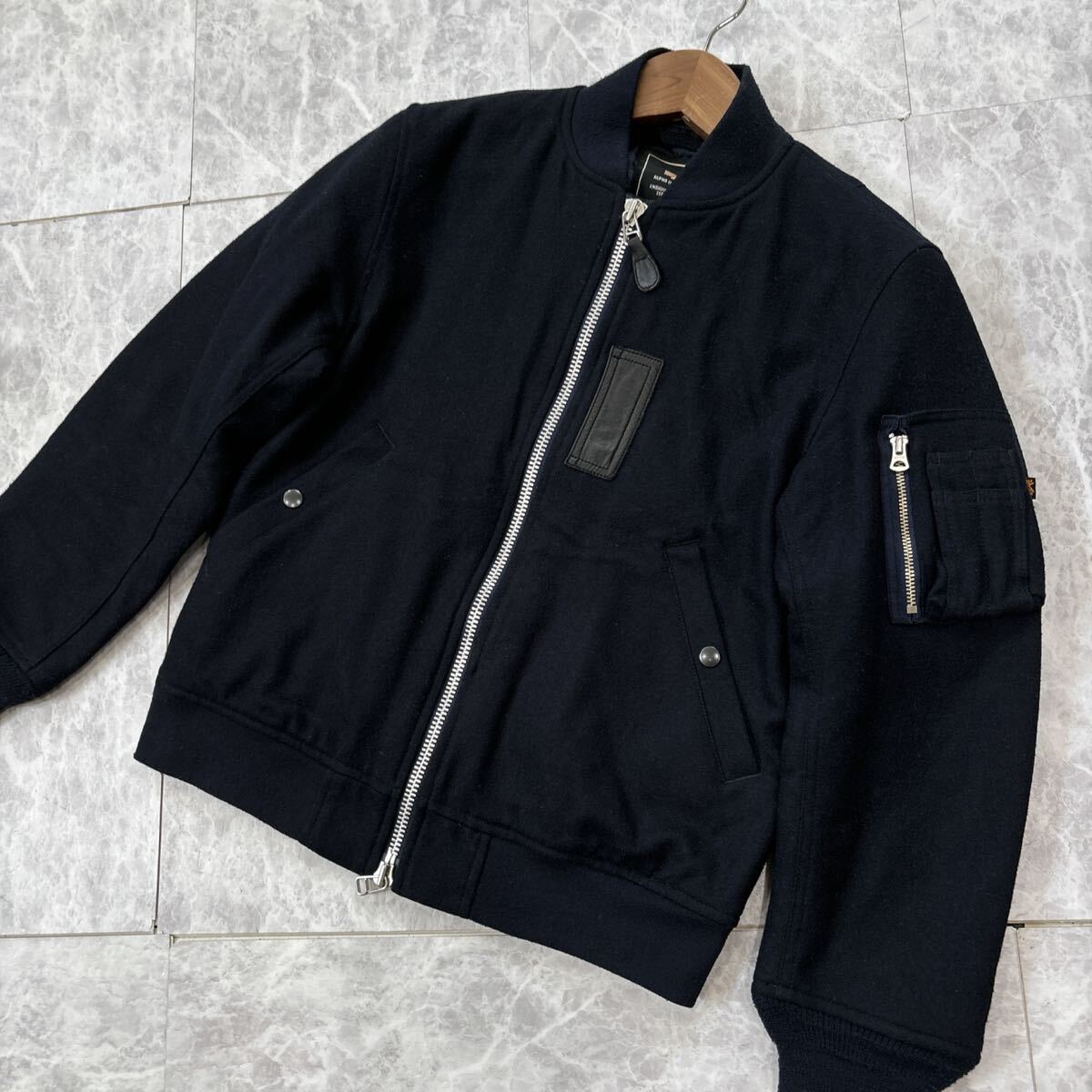 QQ ＊ 良品 '着心地抜群' ALPHA INDUSTRIES アルファ インダストリーズ MA-1 ウール混 ブルゾン / ジャケット L メンズ アウター NAVY_画像1