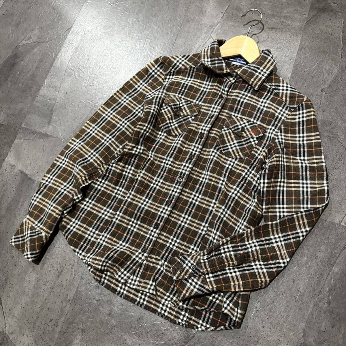 U ☆良品/ 高級感溢れる!! '日本製' BURBERRY BLUE LABEL バーバリー 長袖 COTTON100%生地 チェック柄 ネルシャツ size:38 トップス 婦人服_画像1