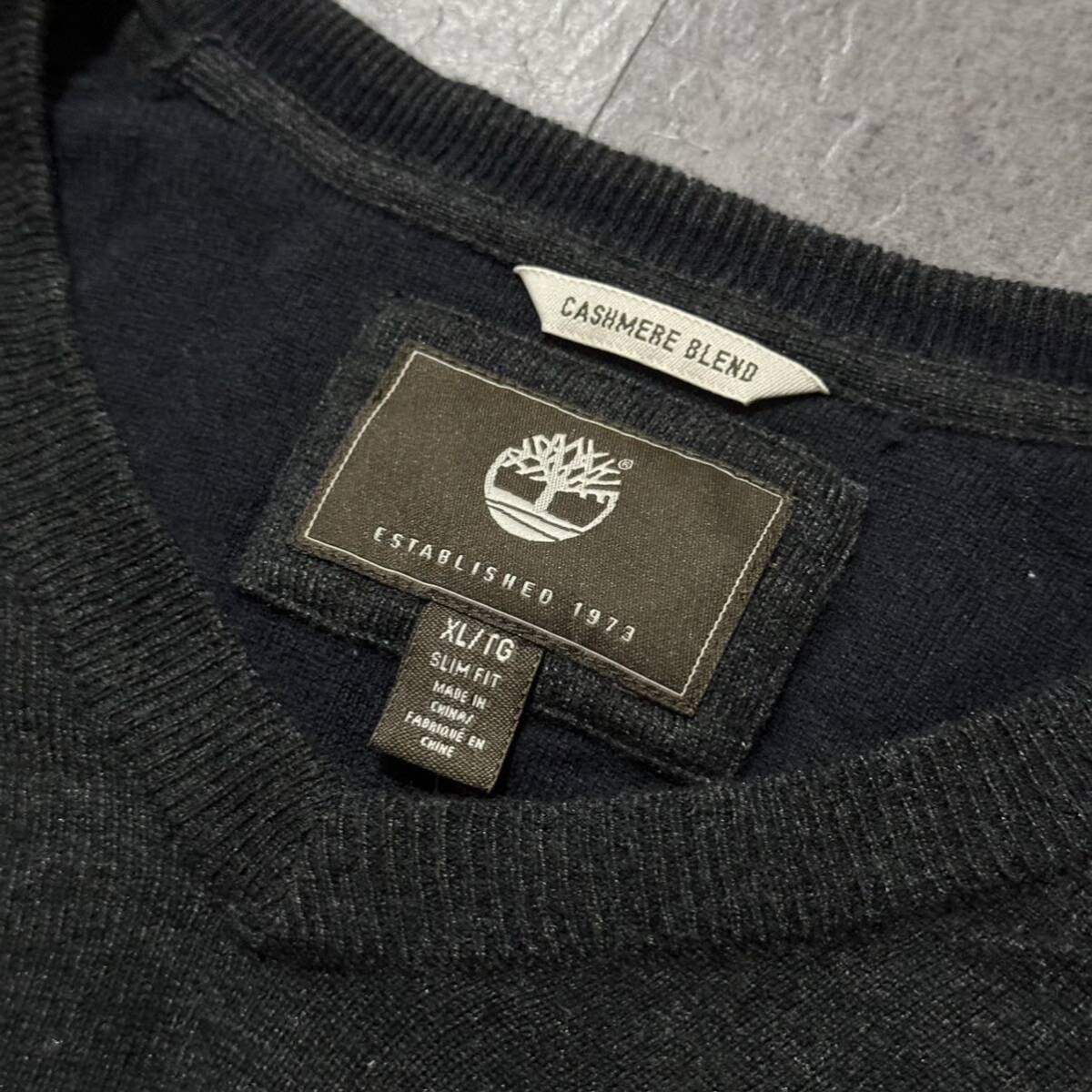 U☆ 大きいサイズ!! 'エルボーパッチ' Timberland ティンバーランド CASHMERE BLEND 長袖 ニット Vネックセーター size:XL メンズ トップス_画像6