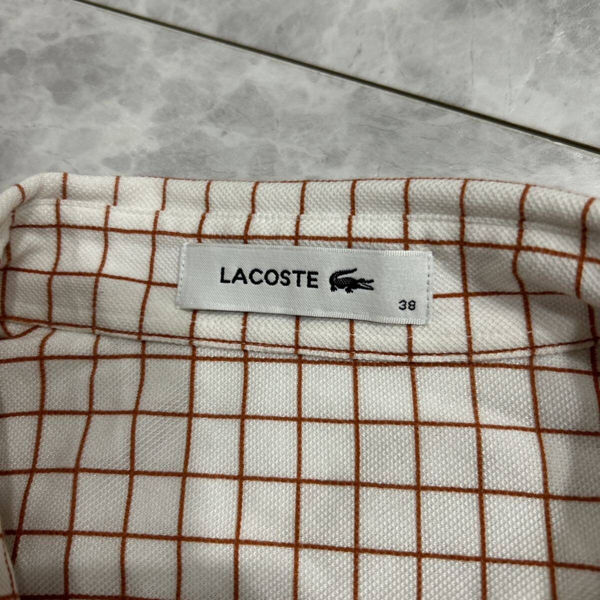 X ■ 良品 洗礼されたデザイン '人気 ワニ刺繍' LACOSTE ラコステ 長袖 チェック柄 ボタンシャツ size38 レディース 婦人服 トップス 古着 _画像5