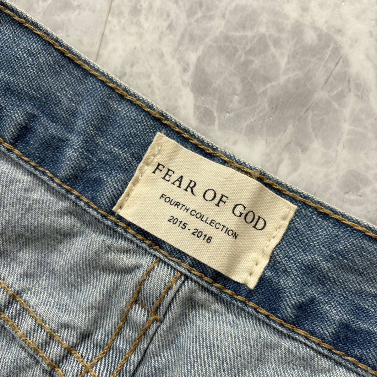 1円~ ＊ 英国製 '2015-2016 FOURTH COLLECTION' FEAR OF GOD フィアオブゴッド 高品質 ダメージ加工 デニムパンツ ジーンズ W34 メンズ_画像7