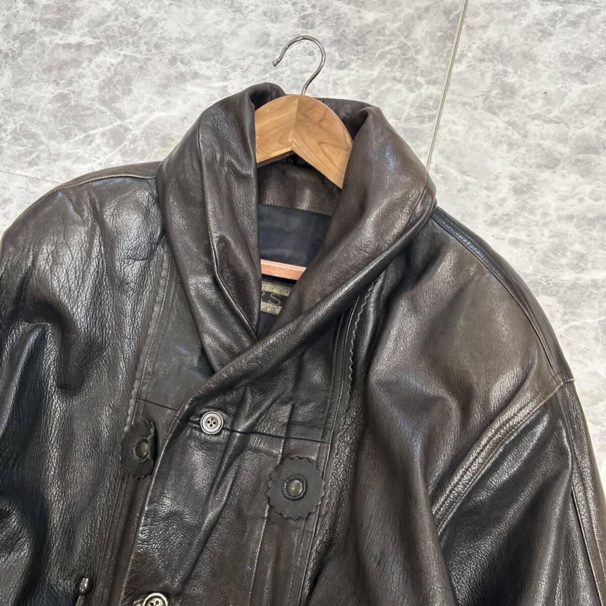 QQQ ■ イタリア製 '極上レザー使用' CORSI コルシ 本革 LEATHER 肉厚 ジップアップ コート size48 上着 メンズ 紳士服 アウター 古着 _画像3