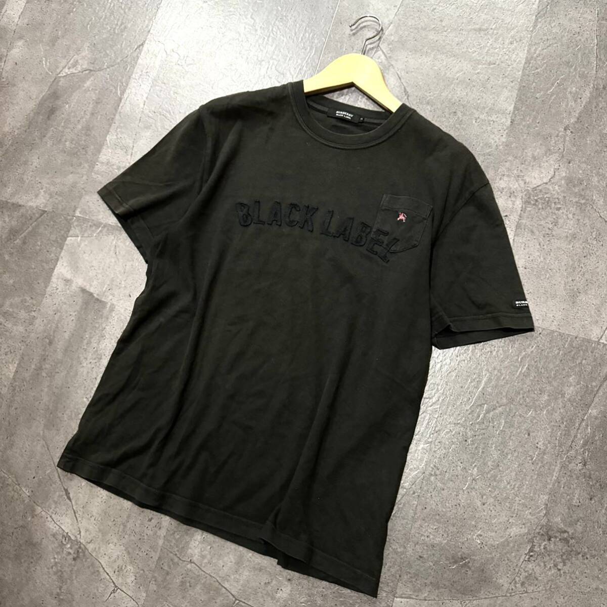 MM☆ ロゴワッペンデザイン!! '国内正規品' BURBERRY BLACK LABEL バーバリー 半袖 クルーネック Tシャツ 胸ポケット size:3 トップス 古着_画像1