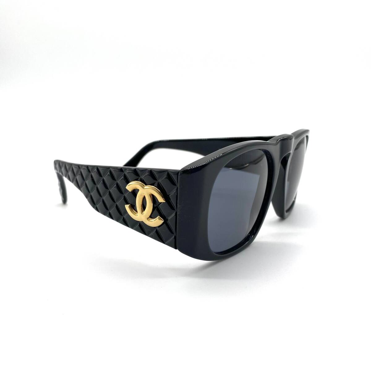 Chanel Coco Mark Gold Logo Sunglasses Quilted Design Black Vintage ココマーク ゴールド サングラス キルティングデザイン ブラック