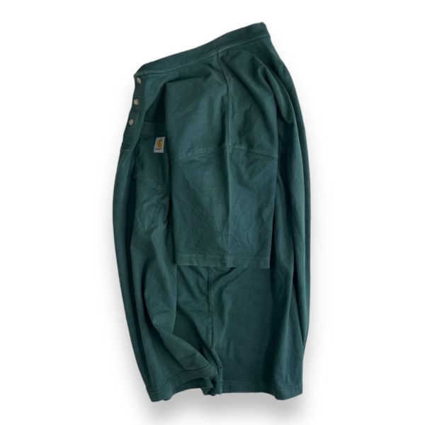 CARHARTT カーハート 3釦 半袖 ヘンリーネック Tシャツ コットン トップス カットソー ビックサイズ 古着 XL フォレスト グリーン GREEN_画像3