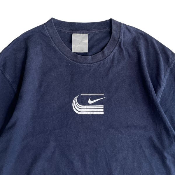 00's 国内正規品 NIKE ナイキ ロゴ 半袖 Tシャツ トップス カットソー 丸首 L ネイビー VINTAGE ヴィンテージ LOGO スウォッシュ_画像2