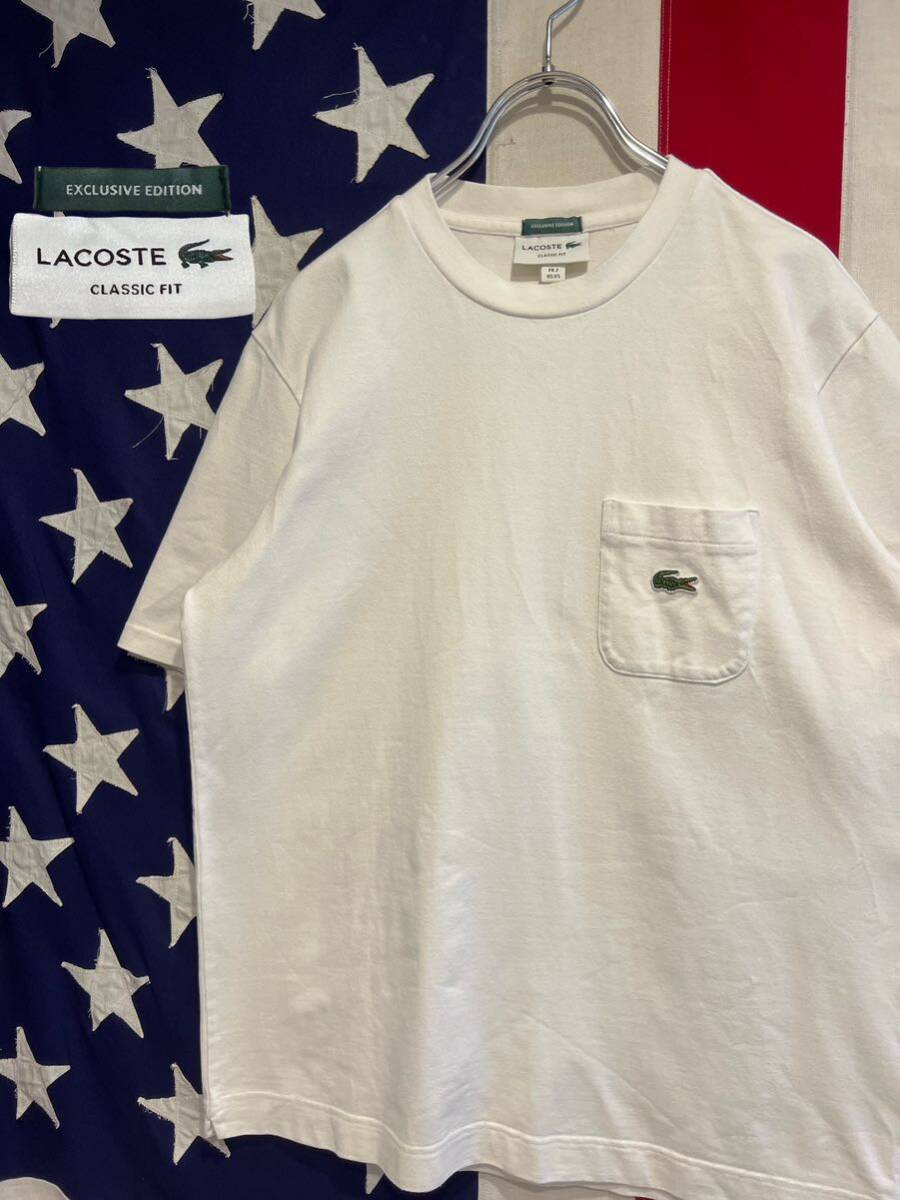 ★LACOSTE×BEAMS★ラコステ★ビームス別注★ポケットTシャツ★半袖★文字ワニ★ワッペン★ホワイト★白★FR2★Sサイズ相当★TH082PL★_画像1