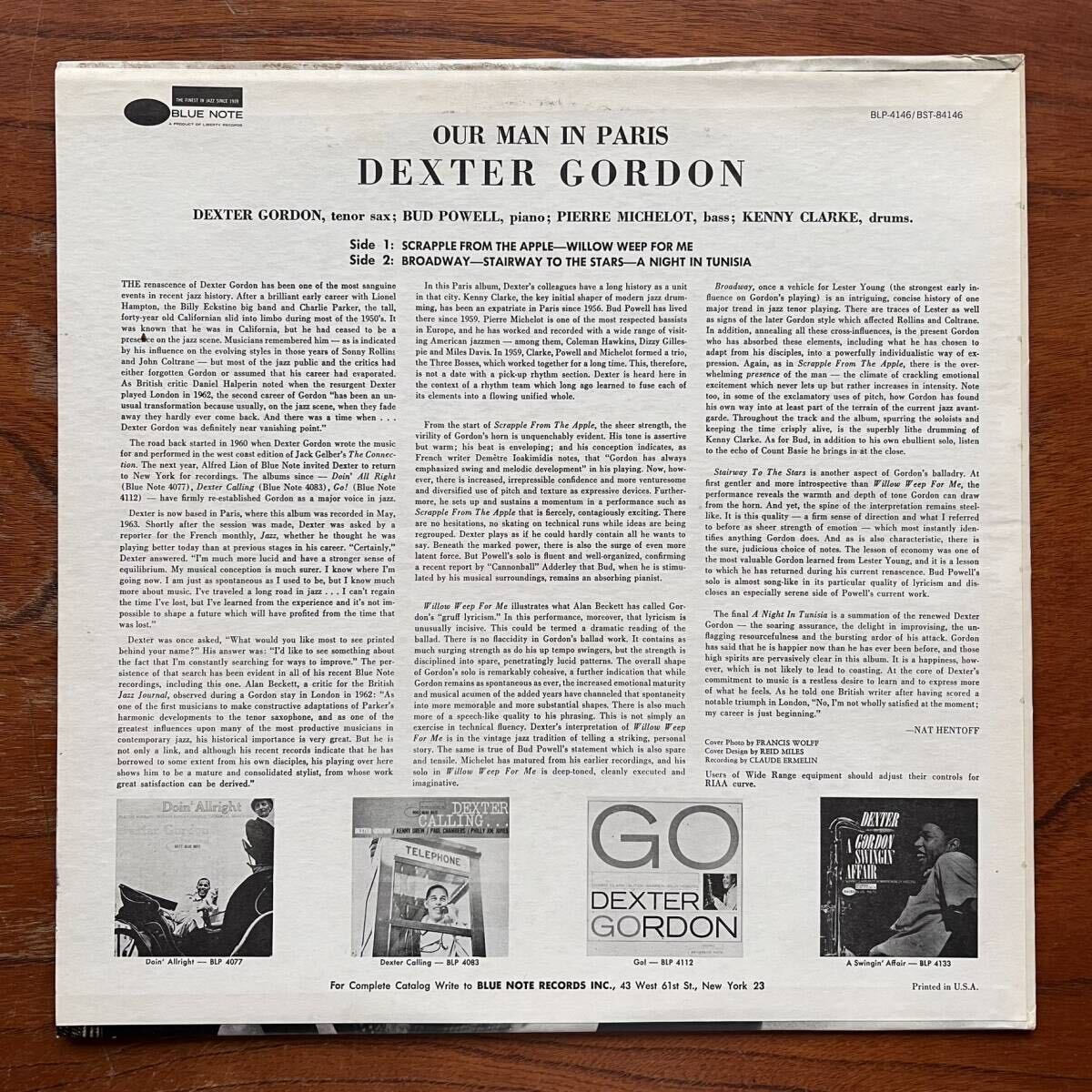 【両面VAN GELDER刻印 US盤 BLUE NOTE 】DEXTER GORDON『OUR MAN IN PARIS』デクスター・ゴードン/BUD POWELL/KENNY CLARKE/ブルーノート_画像2