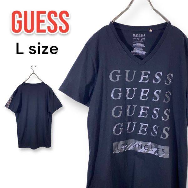 GUESS ゲス ロゴ 半袖Tシャツ レディース Lサイズ Vネック 黒 ブラック_画像1