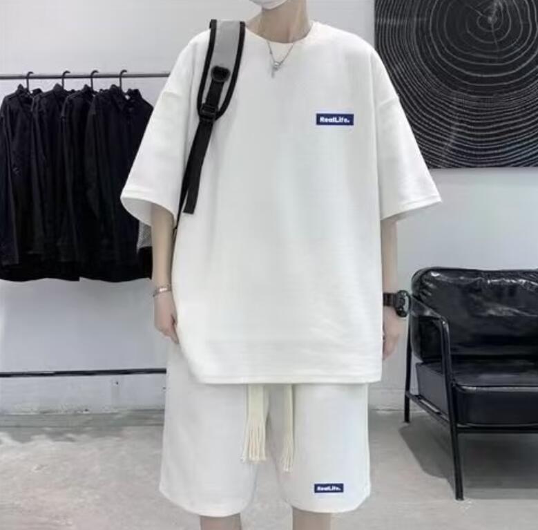 新入荷 夏 カジュアル 半袖シャツ ショートパンツ 韓國ファッション セットアップ 上下セット メンズ お色選択可 白_画像1