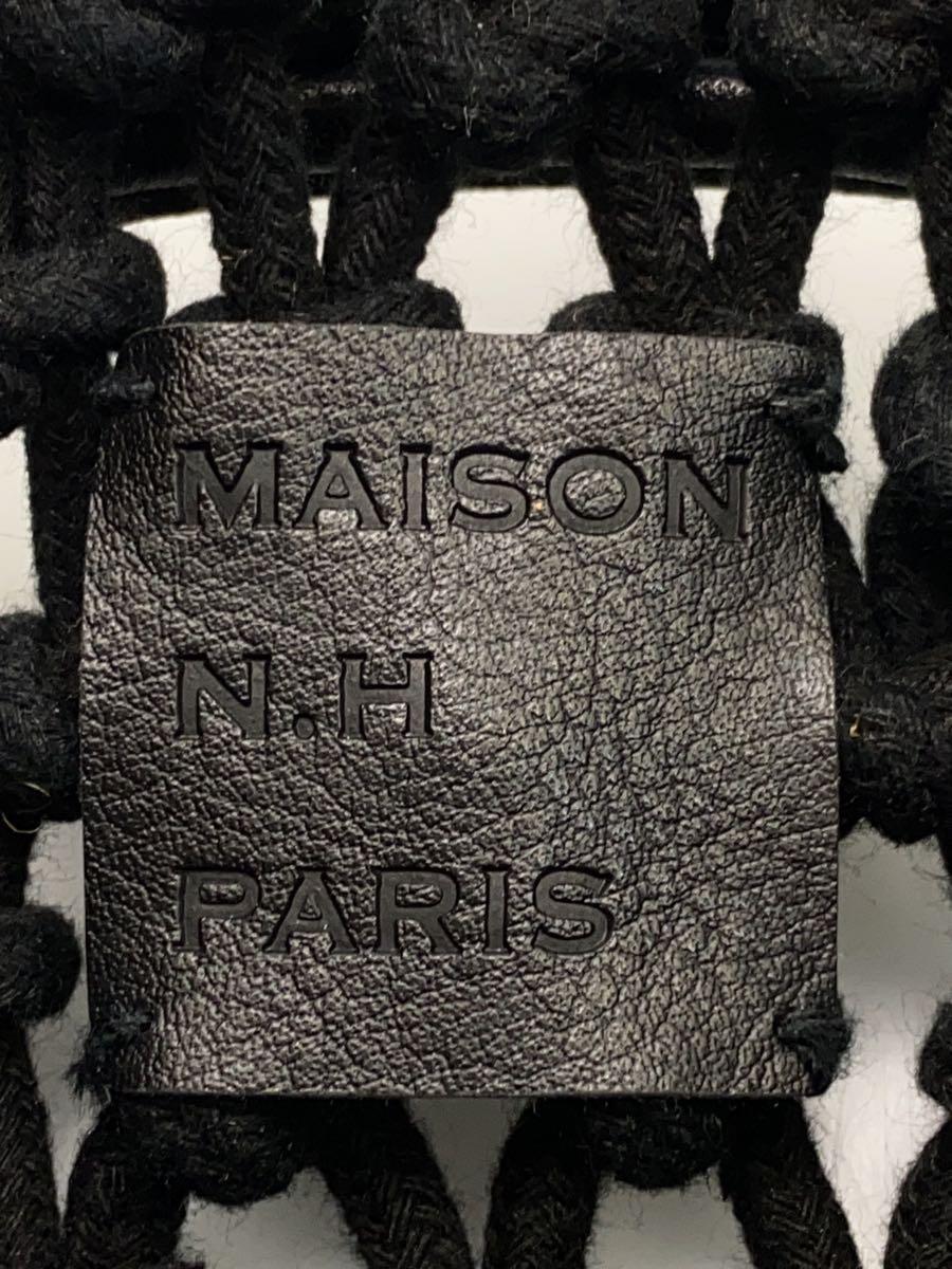 MAISON N.H PARIS◆レザーメッシュポーチ/ハンドバッグ/コットン/レザー/BLK_画像5