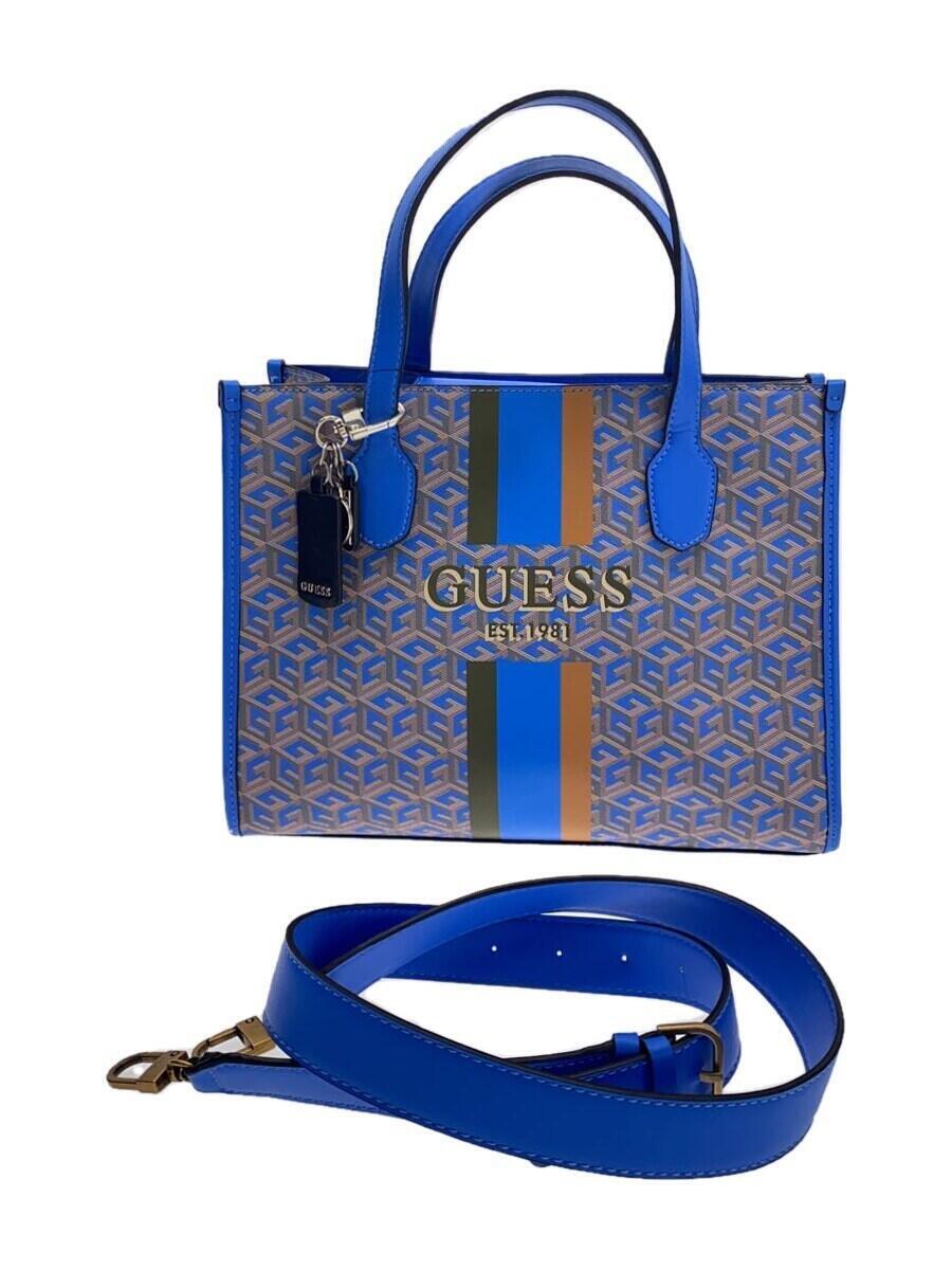 GUESS◆2way/トートバッグ/PVC/BLU/総柄_画像1