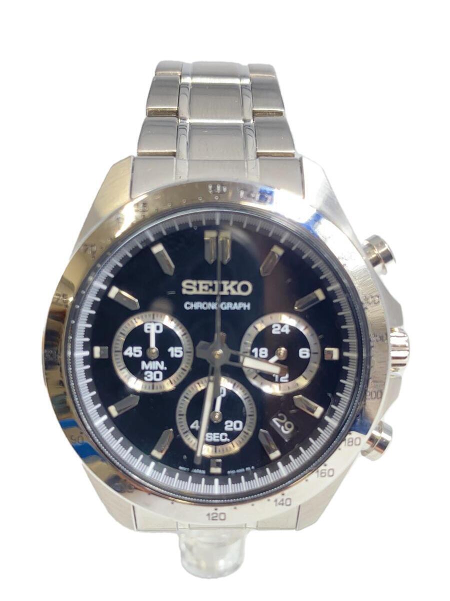 SEIKO◆クォーツ腕時計/アナログ/-/BLK/SLV/8T63-00D0_画像1