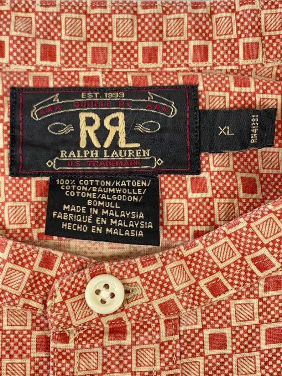 RRL◆90S/三ツ星タグ/バンドカラーシャツ/XL/コットン/RED/総柄_画像3