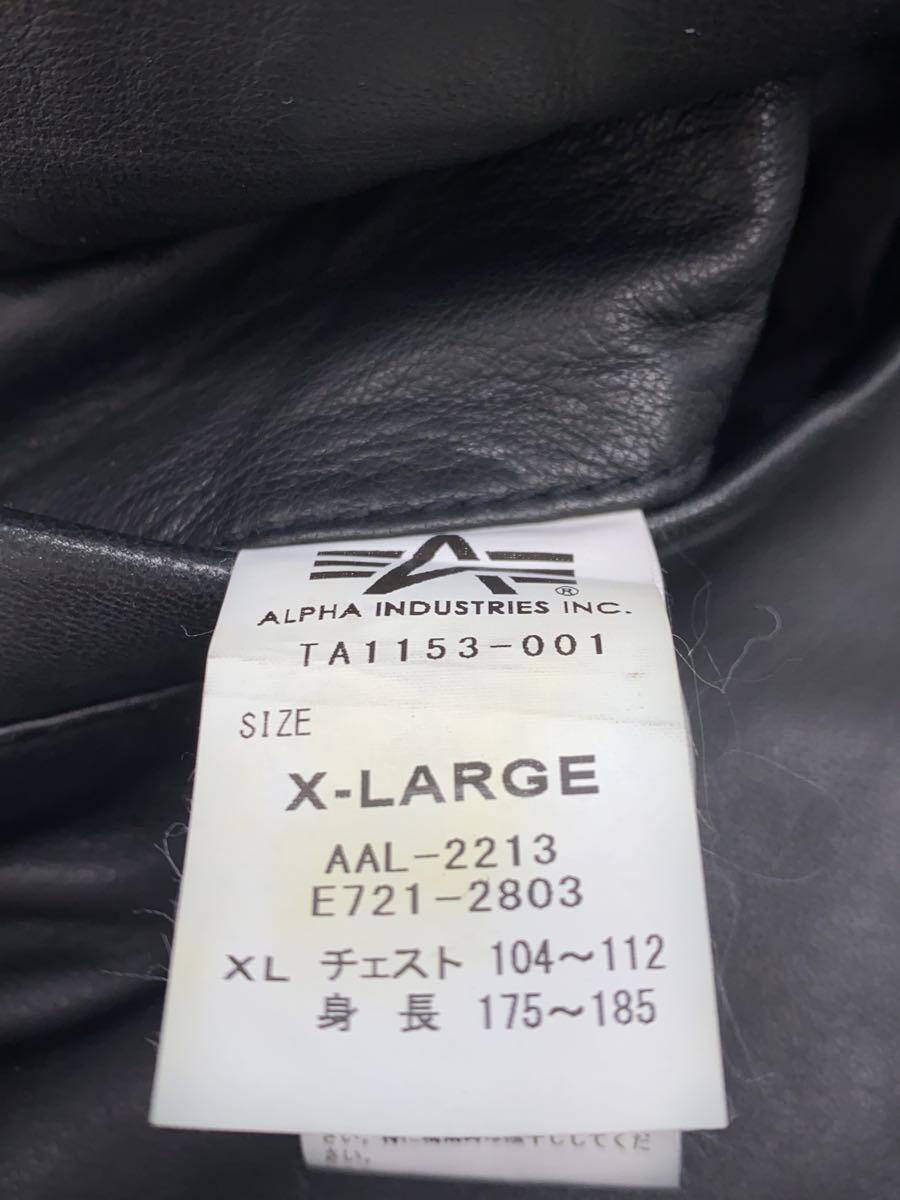 ALPHA INDUSTRIES◆MA-1レザーフライトジャケット/XL/羊革/TA1153-001/ジップ赤帯欠品/リブ毛玉_画像4