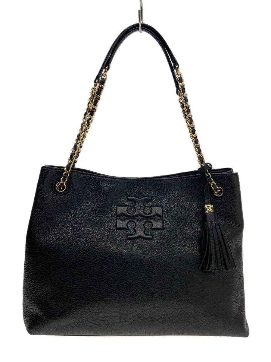 TORY BURCH◆トートバッグ/レザー/BLK/無地/HLI001_画像1