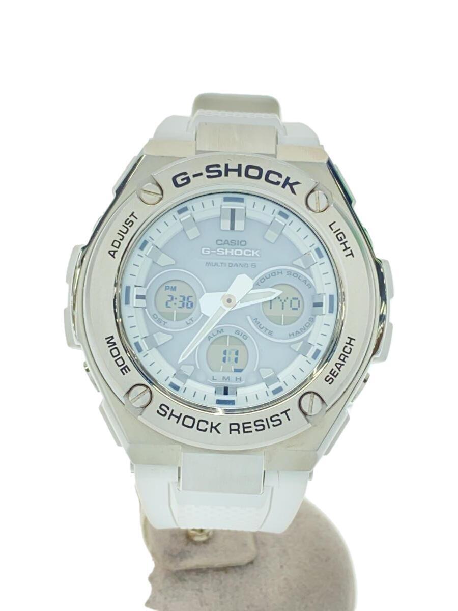 CASIO◆ソーラー腕時計・G-SHOCK/デジアナ/ラバー/WHT/WHT/SS_画像1