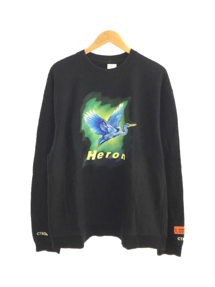 HERON PRESTON◆PRESTON CREW SWEATSHIRT/スウェット/L/コットン/BLK/HMBA002F18601002_画像1