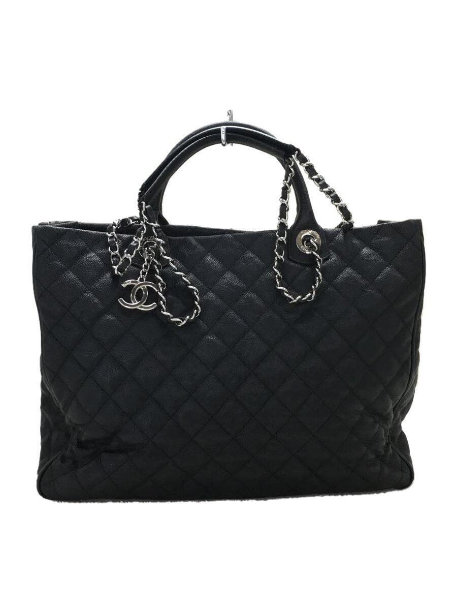 CHANEL◆トートバッグ/レザー/BLK/キャビアスキン マトラッセ 2WAY チェーントート_画像1