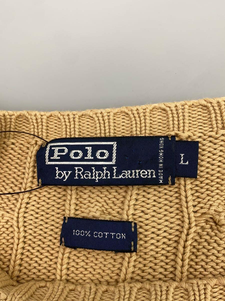 POLO RALPH LAUREN◆ケーブル編み/セーター(厚手)/L/コットン/BEG/無地_画像3