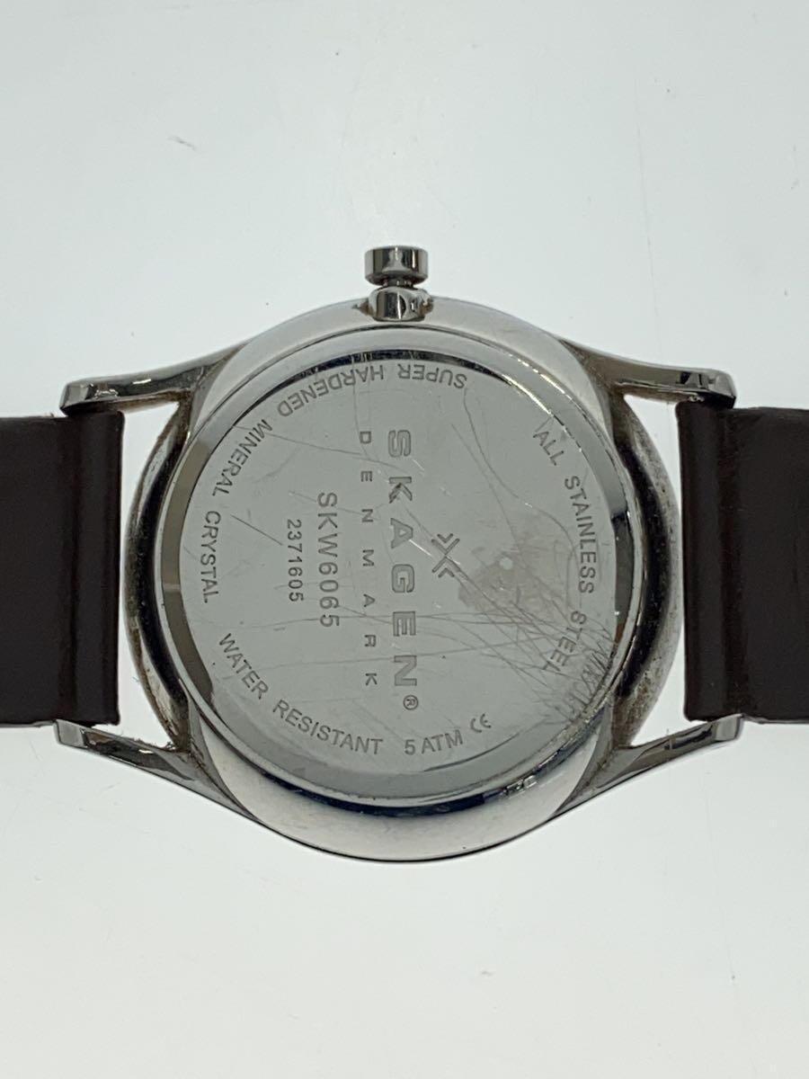 SKAGEN◆クォーツ腕時計/アナログ/レザー/SLV/BRW_画像3