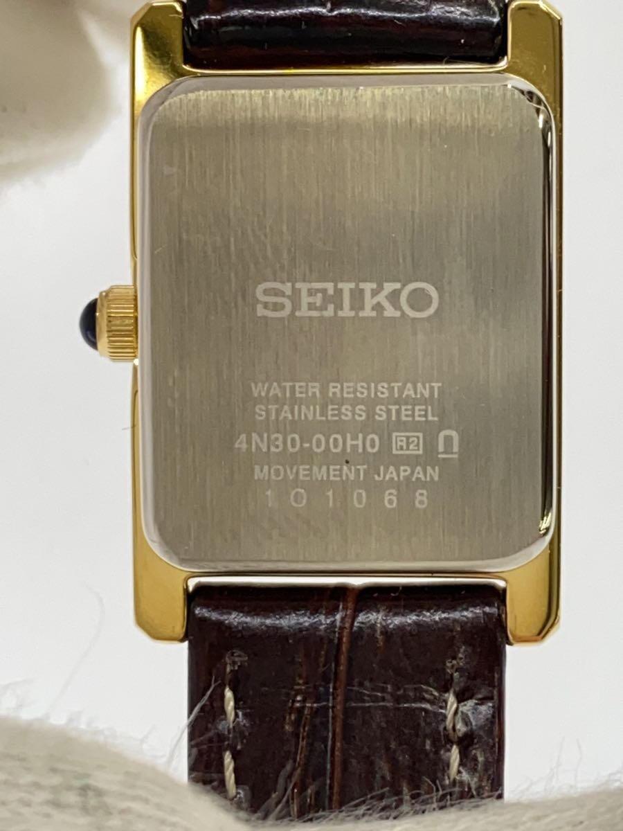 SEIKO◆クォーツ腕時計/アナログ/レザー/IVO/BRW/4N30-00H0_画像3