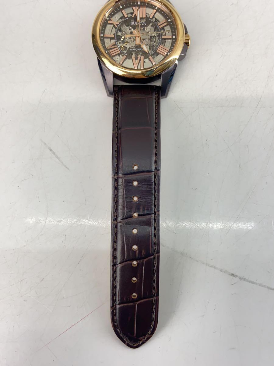 BULOVA◆自動巻腕時計/アナログ/レザー/SLV/BRW/C4601302/スケルトン_画像5