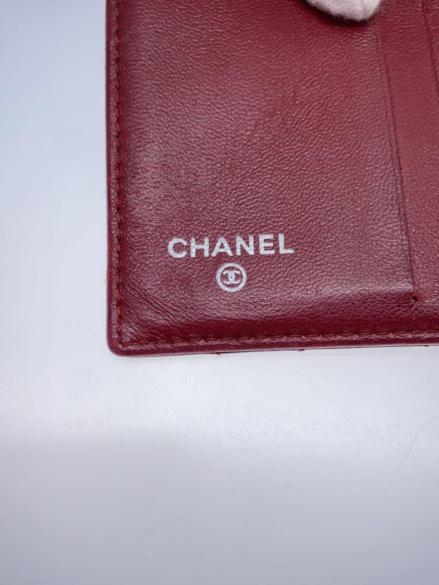 CHANEL◆3つ折り財布/羊革/RED/レディース_画像3