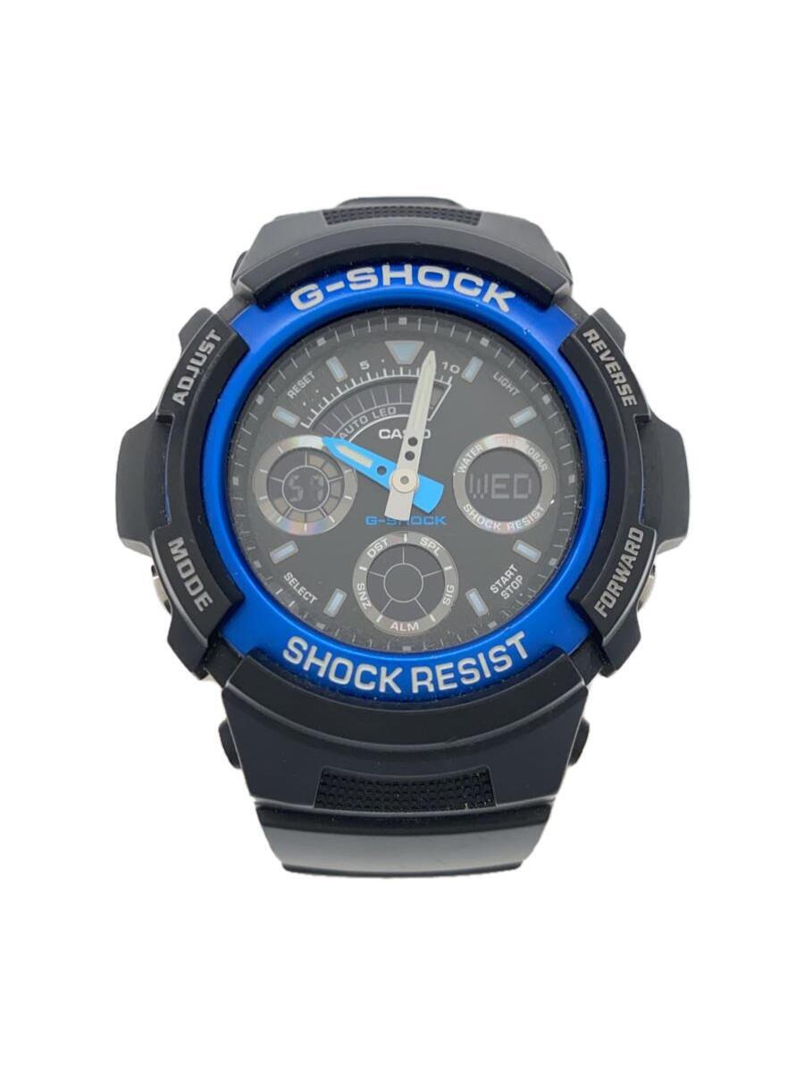 CASIO◆クォーツ腕時計・G-SHOCK/デジアナ/レザー/BLK/BLK_画像1