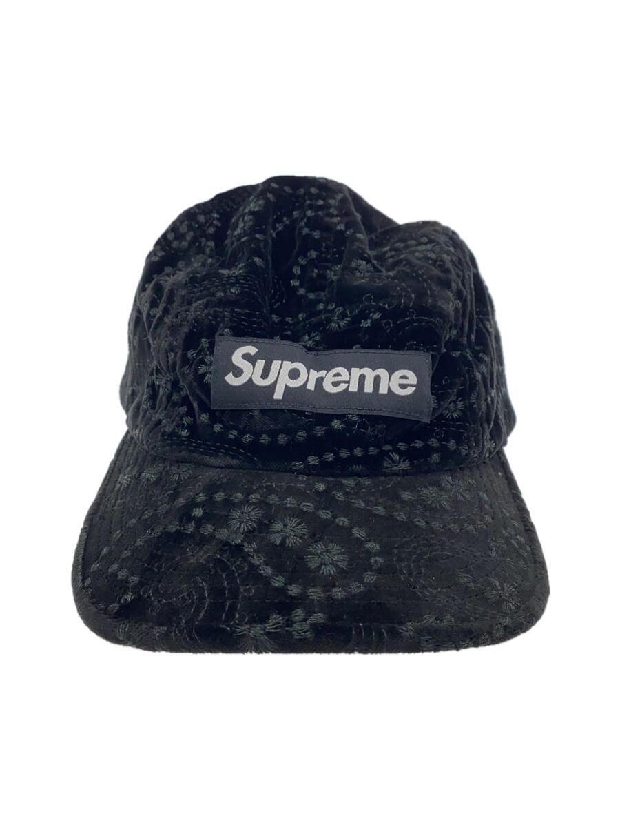 Supreme◆Velvet Paisley Camp Cap/キャップ/-/コットン/ブラック/総柄/メンズ_画像1