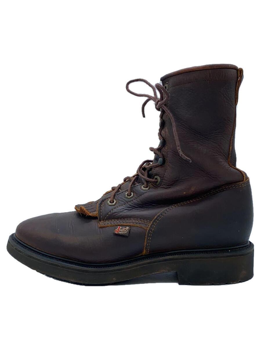 Justin BOOTS◆レースアップブーツ/BRIAR PITSTOP LEATHER/US8/BRW/レザー/0761_画像1