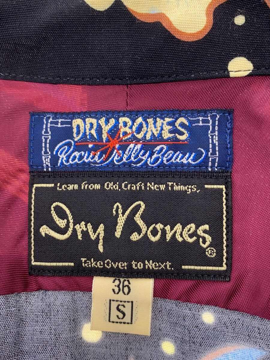 Dry Bones◆長袖シャツ/36/レーヨン/BLK/総柄/アロハシャツ//ロッキンジェリービーン/ウクレレ_画像3