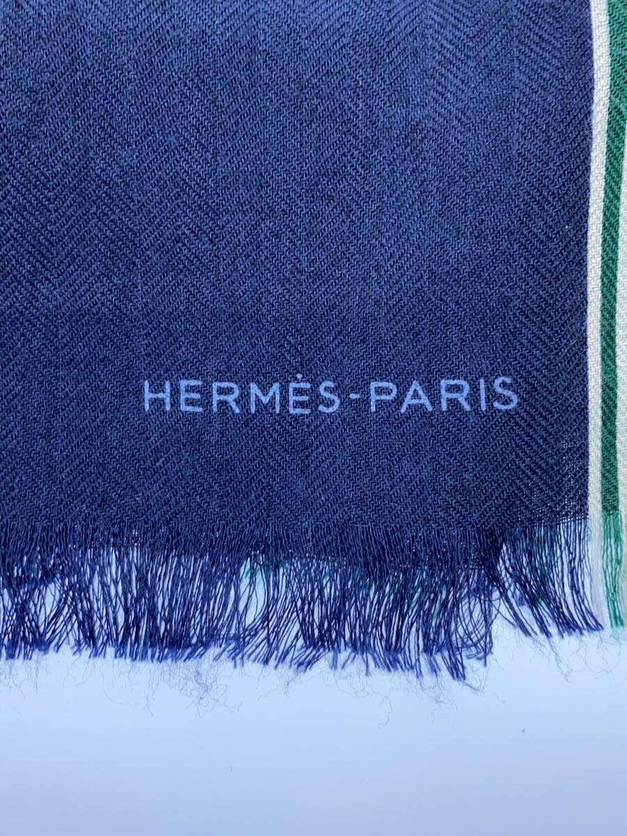 HERMES◆ストール/カシミア/NVY/レディース/カシミヤ×シルク/フランス製_画像2