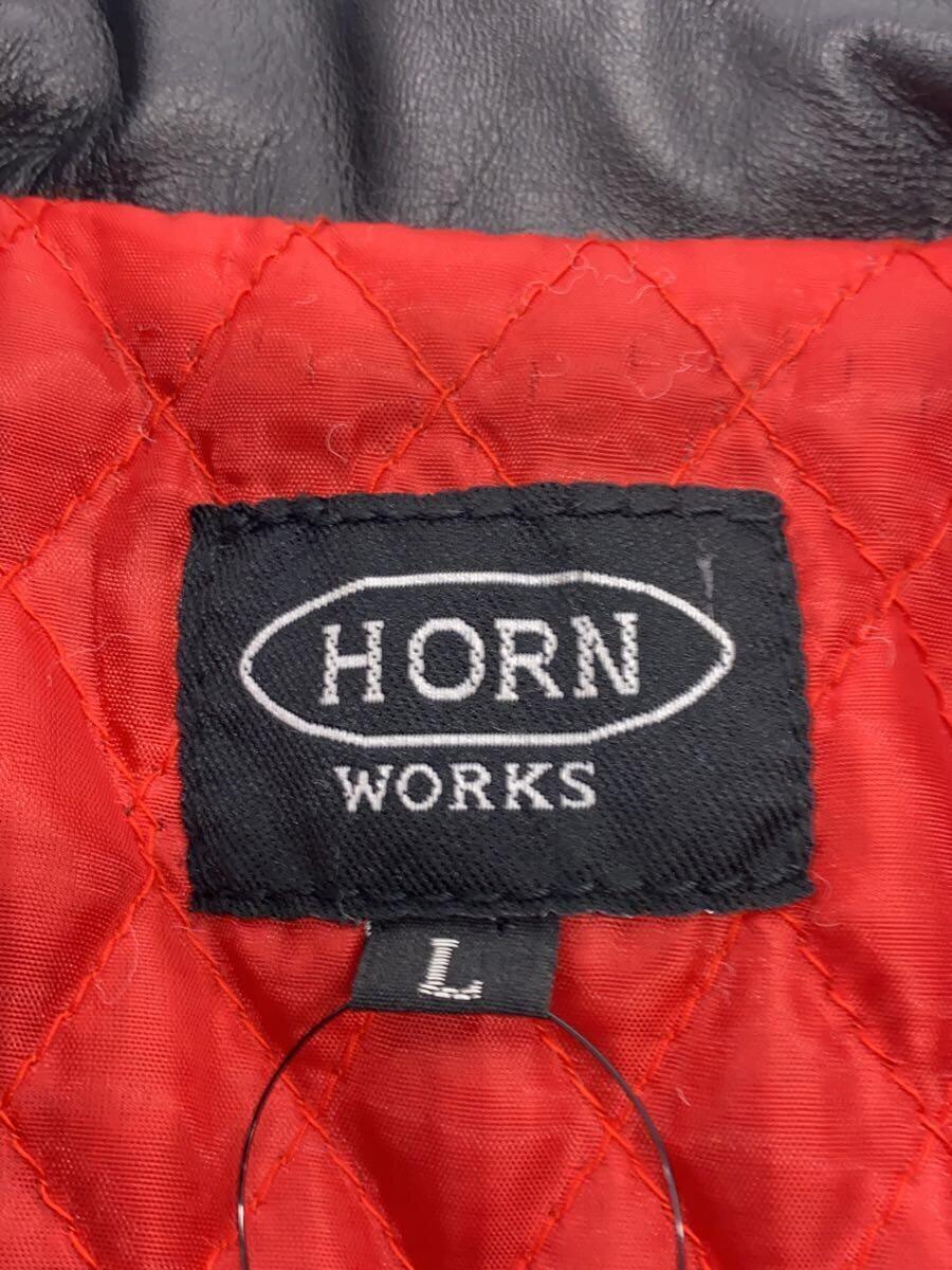 HORN WORKS◆ダブルライダースレザーベスト/L/レザー/BLK/無地_画像3