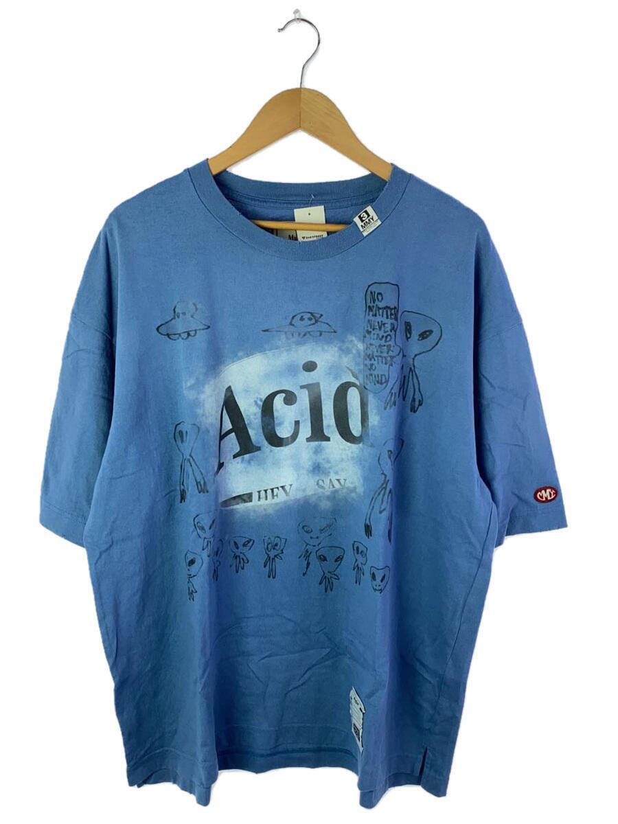 MIHARA YASUHIRO◆Distressed Acid Printed T-shirt/48/コットン/ブルー_画像1