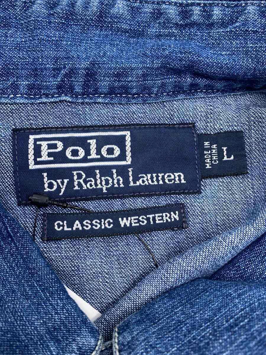 POLO RALPH LAUREN◆90s-/CLASSIC WESTERN/ヨゴレ箇所有/長袖シャツ/L/デニム/IDG_画像3