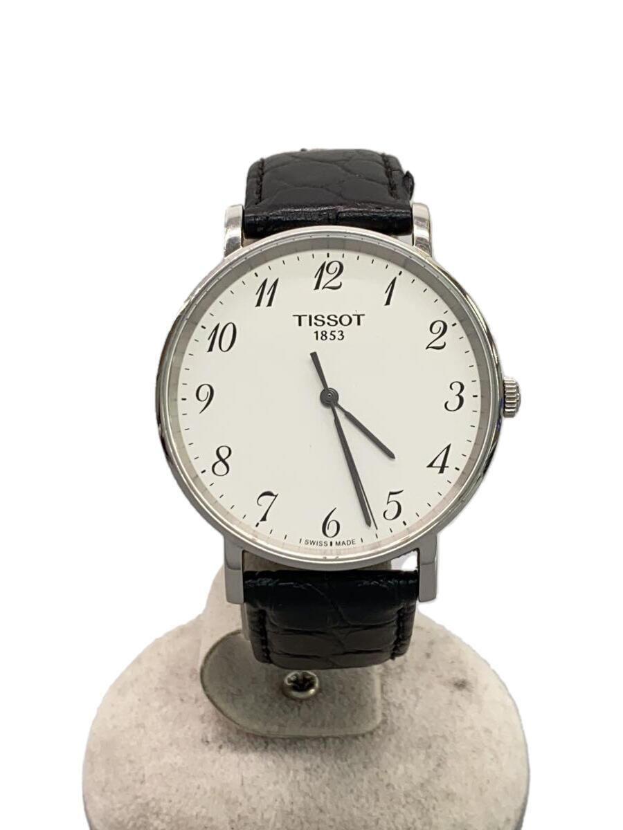 TISSOT◆クォーツ腕時計/アナログ/レザー/SLV/BLK/SS/T109410A_画像1